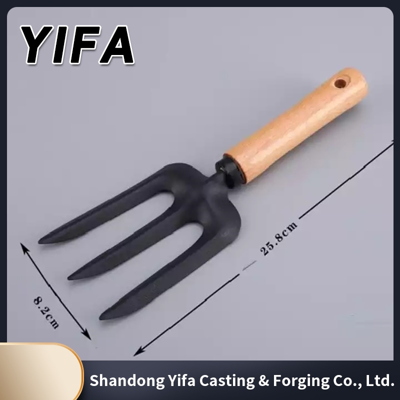 3 Piece Set Mini Garden Tool Spatula Rake Seedling Machine for Outdoor Potted Flowers Iron Wood Black