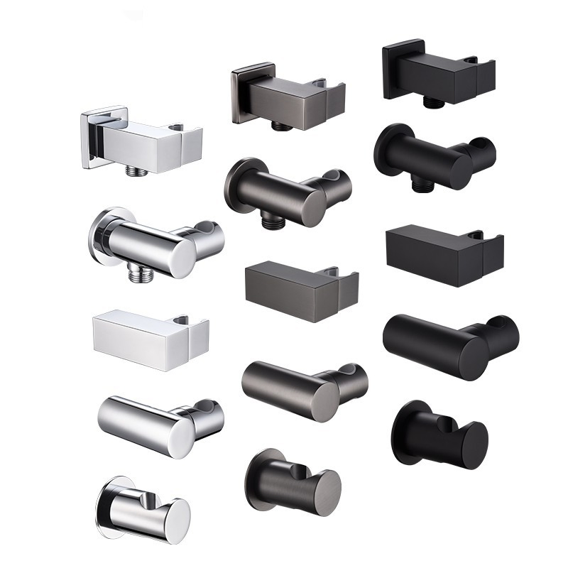 Top Quality Black Round Handheld Shower Bracket with Union Joint Holder Bathroom Shower Bracket Shower Sprayer Holder