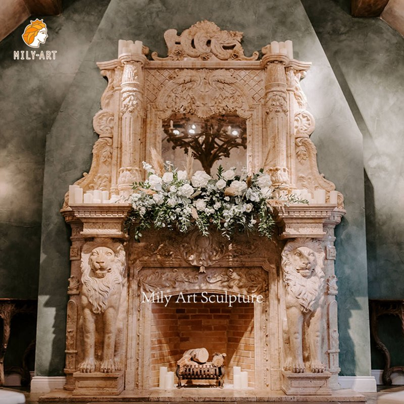 Large Stone Two Layer Overmantel Double Marble Fireplace Surround