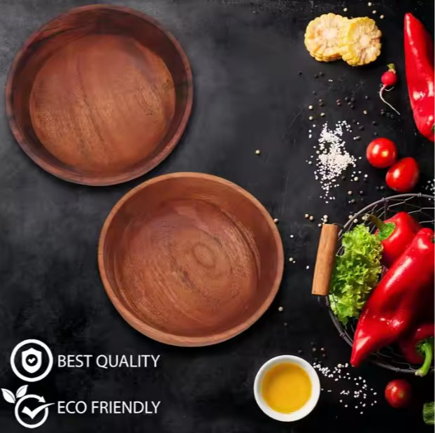 Hot Selling Wooden Cutlery Standard Quality Acacia Wooden Multipurpose Round Bowl Set