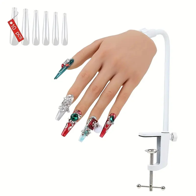 Premium Silicone Practice Hand for Acrylic Nail Art with Adjustable Bracket