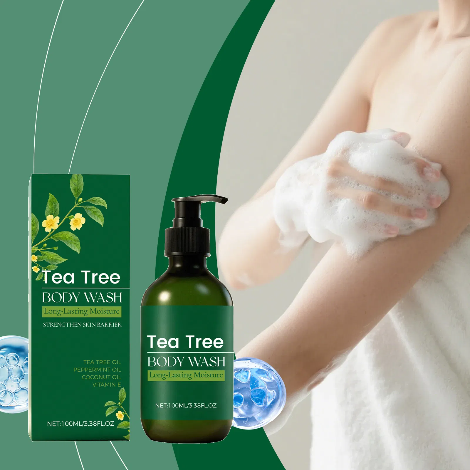 OEM Private Label Moisturizing Antifungal Tea Tree Body Wash Rinse-off Body Cleansing Shower Fragrance Shower Gel
