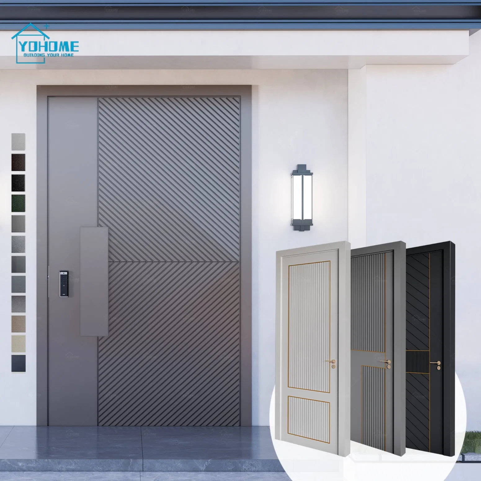 Минималистичная поворотная дверь Yohome из алюминия, матовый черный