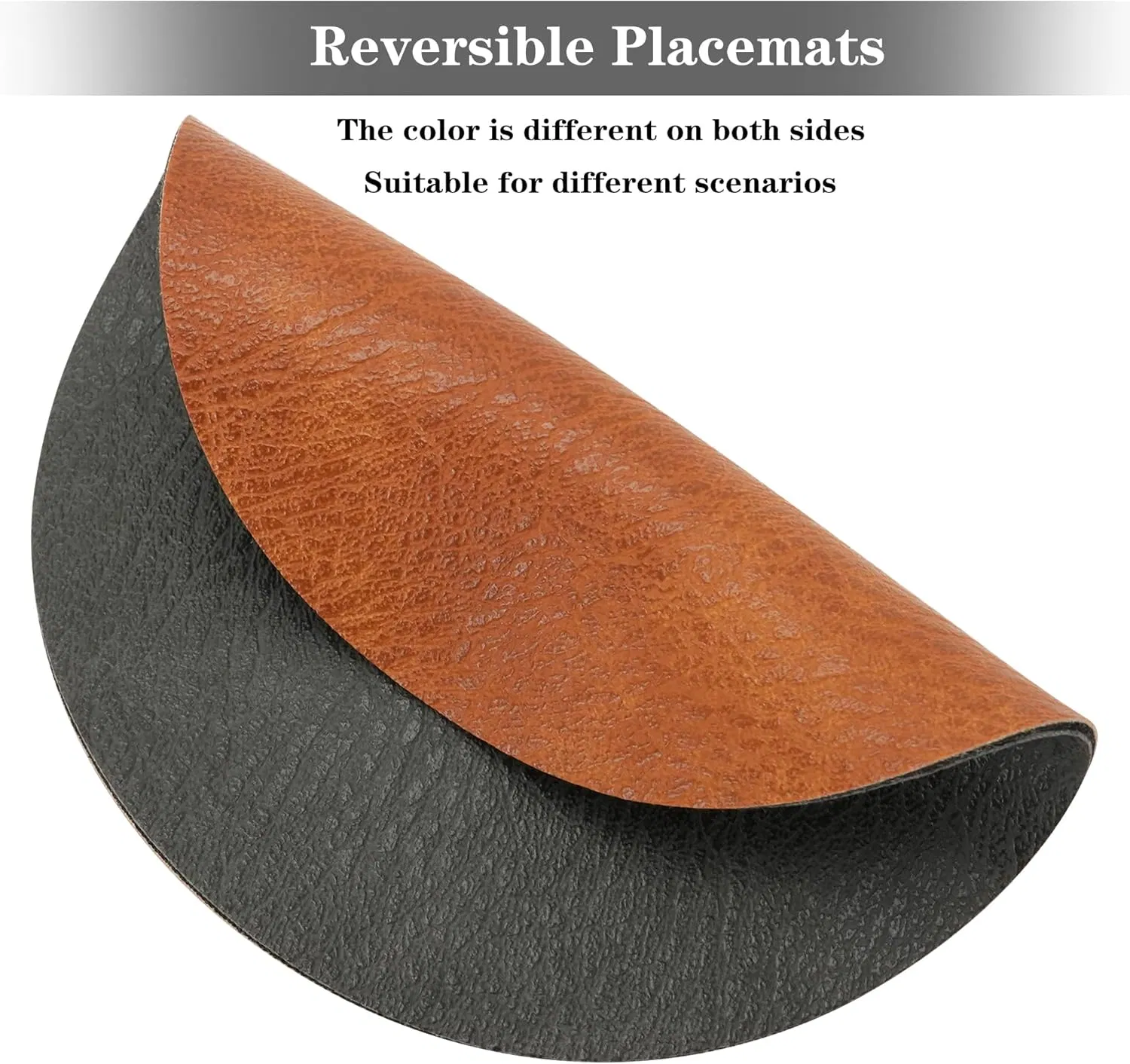 Round Placemats and Coasters Set of 4, Washable Reversible Faux Leather Placemats Cowhide Pattern Place Mats Wipeable Non-Slip 15 Inch Round Kitchen Dining Tabl