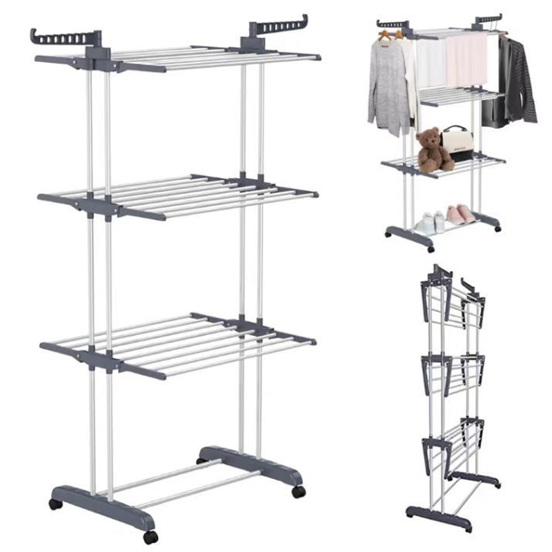 Sanipro Iron Material Collapsible Shelves Clothing Storage Drying Rack Space-Saving Clothes Dryer with 6 Foldable Wings