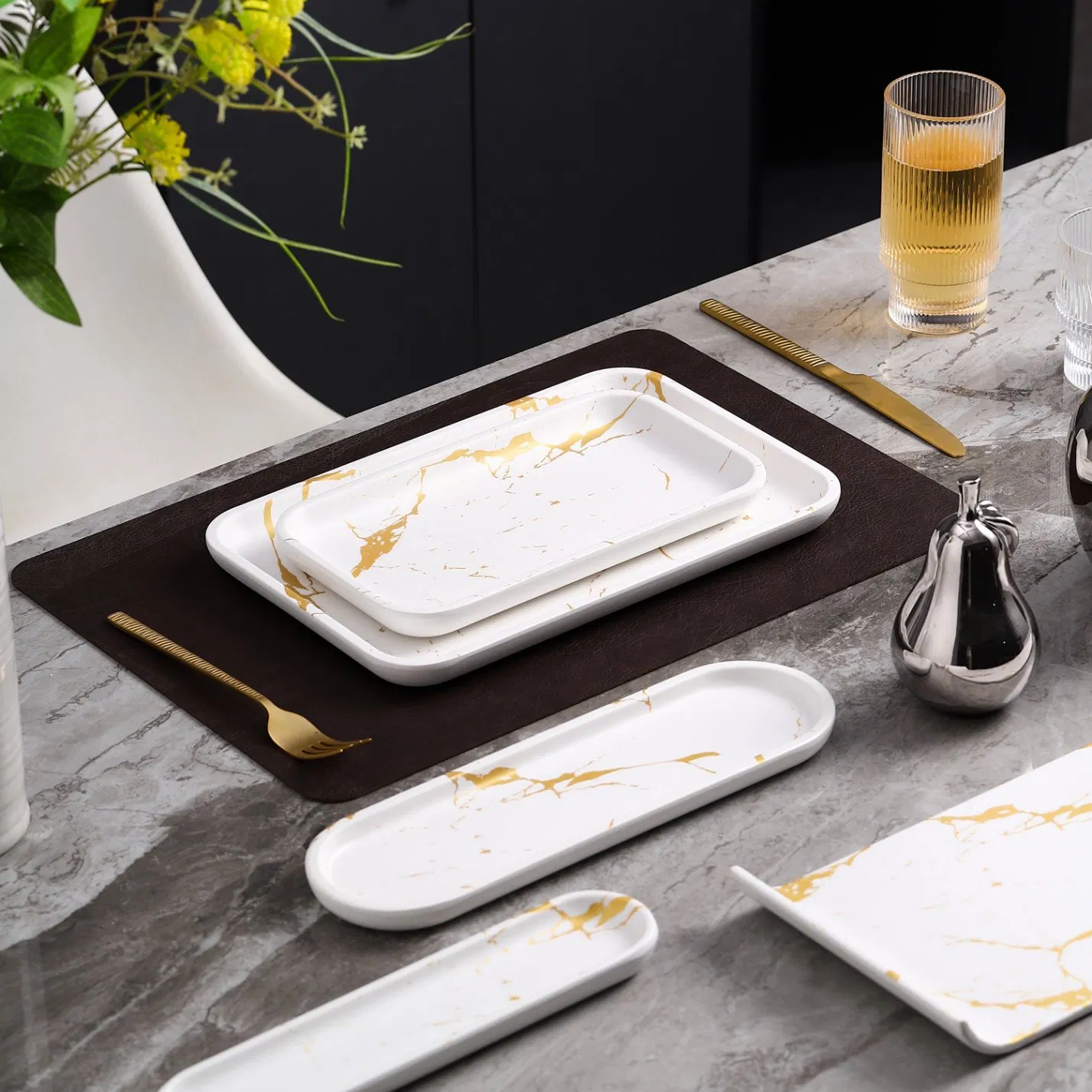 Best Home Melamineware Luxury Golden Design Rectangular Bowls Kitchen Mixing Bowl Food Serving Bowl Custom Shape Home Tableware Fruit Bowl