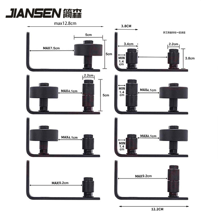 Adjustable Heavy Duty Black Floor Door Guides Flush Flat Bottom Design Black Carbon Steel Roller Floor Guide for Sliding Barn Door