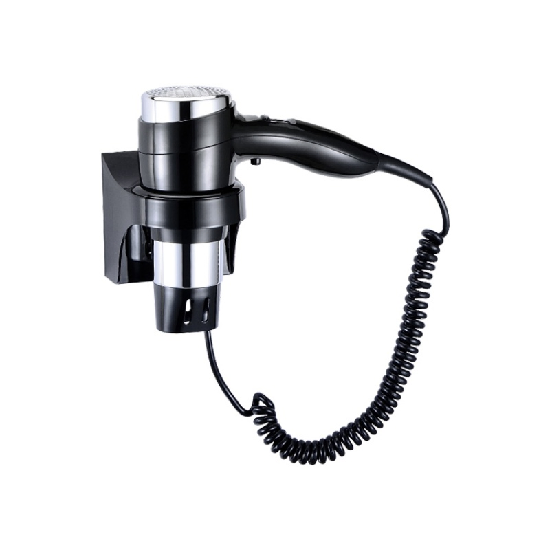 Hotel Bathroom Black Wall Mounted Hair Dryer with Cold Shot