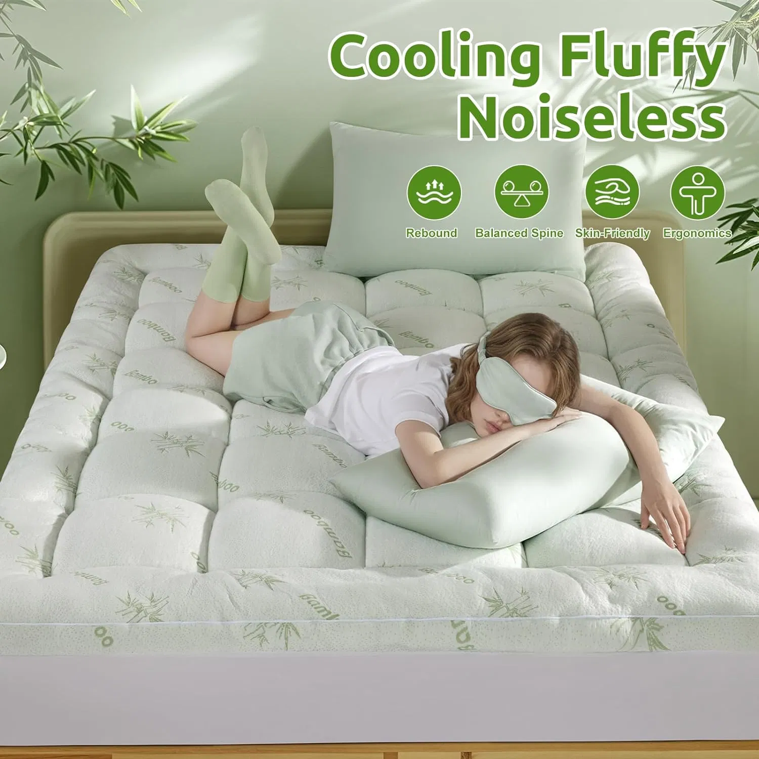 Cooling Bamboo Queen Mattress Topper Soft Mattress Topper for Back Pain