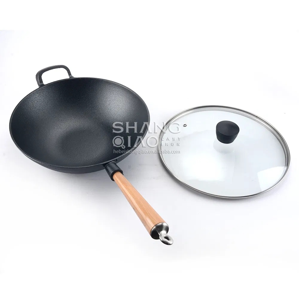 Чугунная сковорода вок 31 см с крышкой