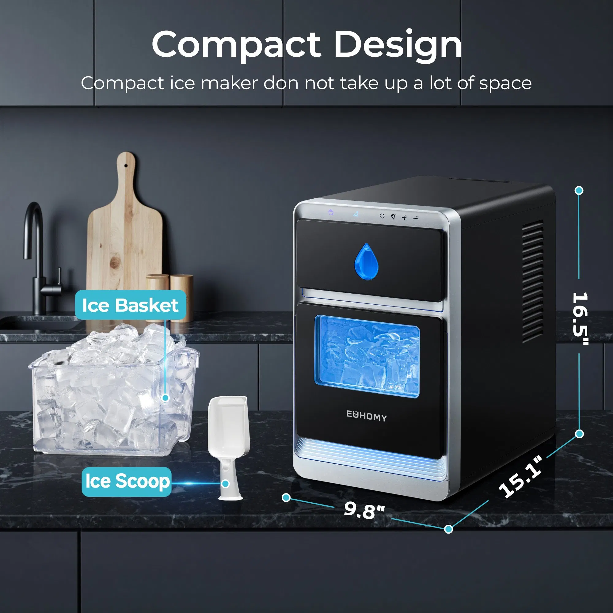 Compact Ice Maker Producing 1500 Cubes Daily Perfect for Parties