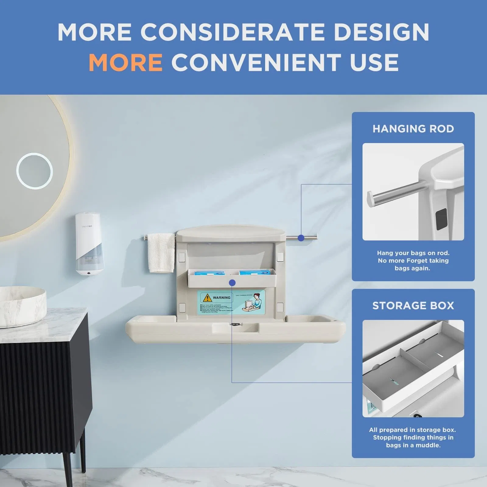 Commercial Horizontal Baby Diaper Changing Station Folding Baby Changing Table