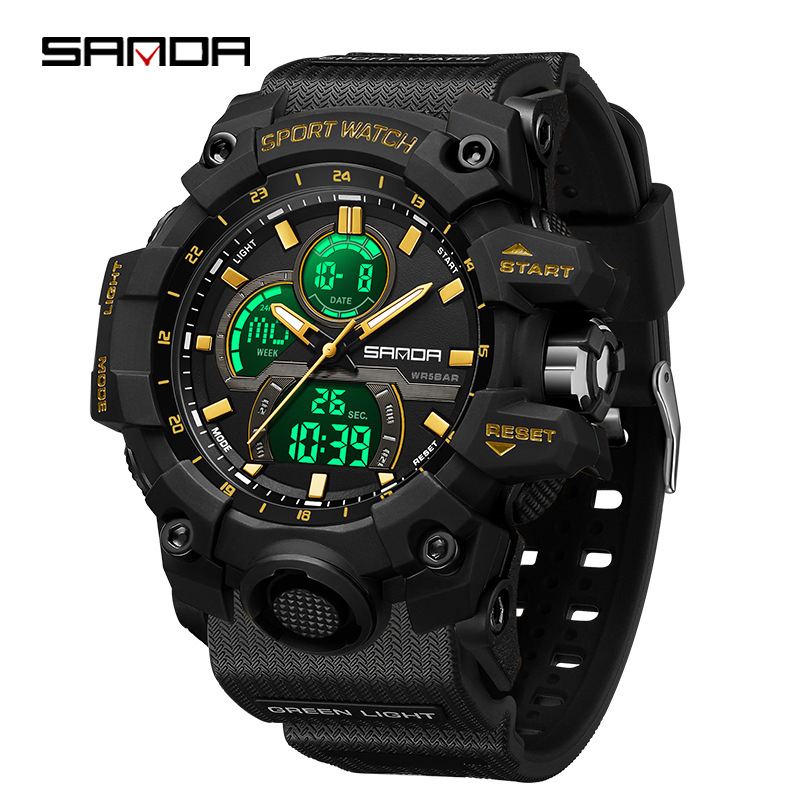 Sanda 6198 Sports Luxury 50m Waterproof Wristwatch Relogio Masculino Digital Watch