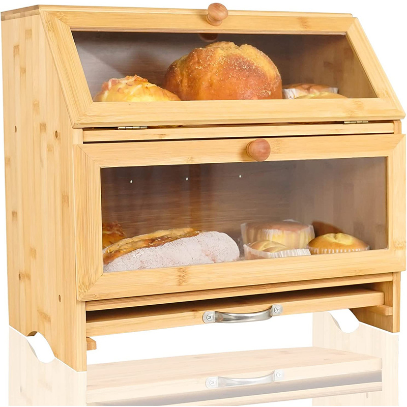 Bamboo Bread Box Multi-Functional Large Capacity Kitchen Food Snack Storage Box