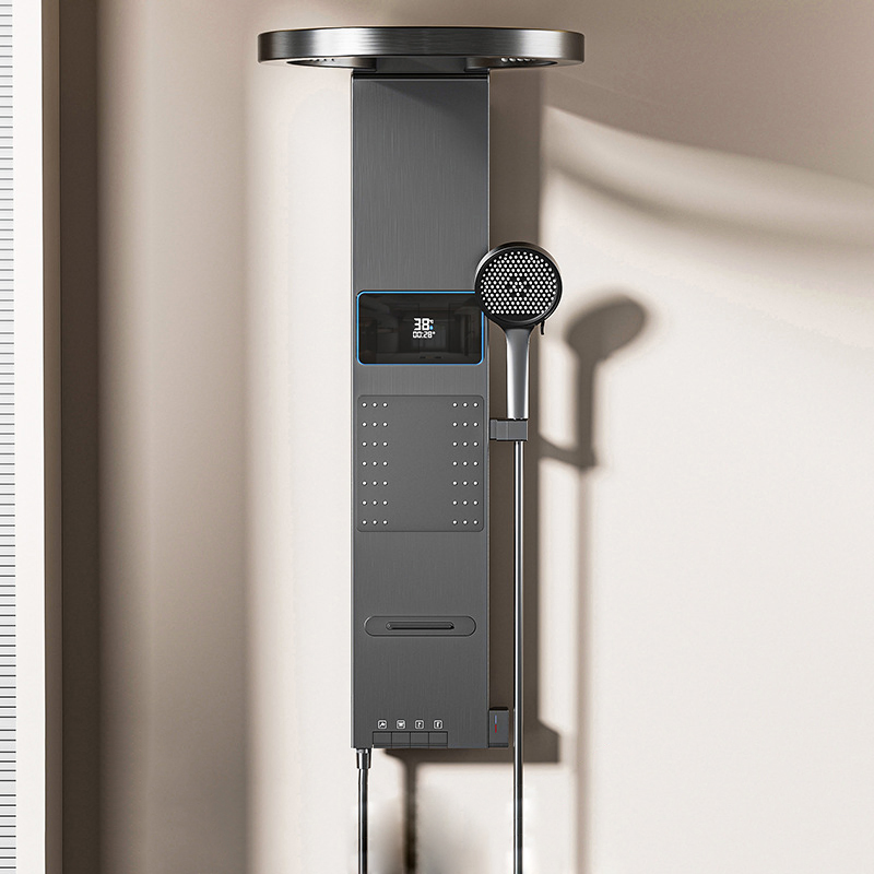 Premium Grey Aluminum Shower Tower - Wall Mounted Rainfall System with LED & Waterfall Jets