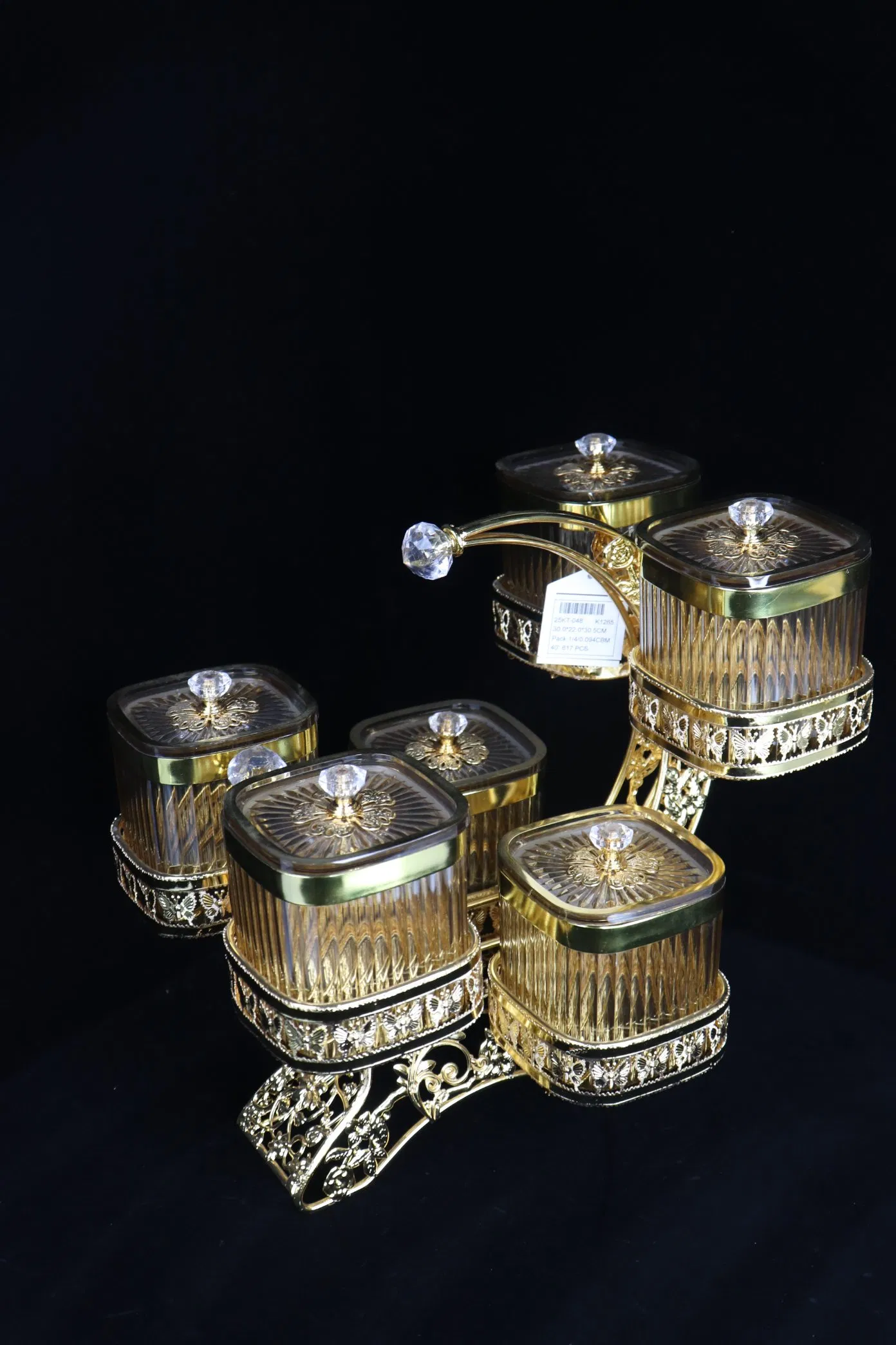 Luxury Home Decor Set, Featuring 6 Square Acrylic Airtight Jars and a Gold-Plated Iron Candy Bowl