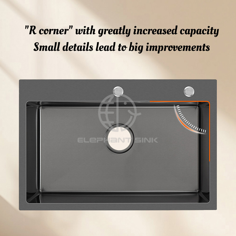 Modern 8050 Black Stainless Steel Sink with Round Drain Hole