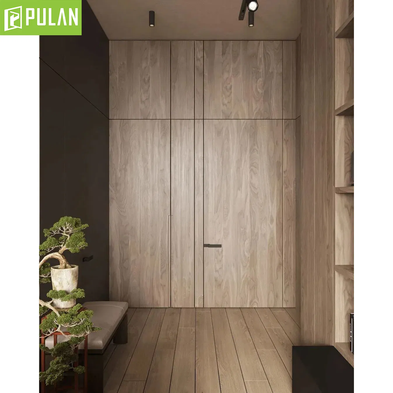 Interior Latest Design and Wall Fusion Customized PVC / Painted Finishing Invisible Aluminum Frame Wooden Flush Door with Quite Handle for Bedroom / Study