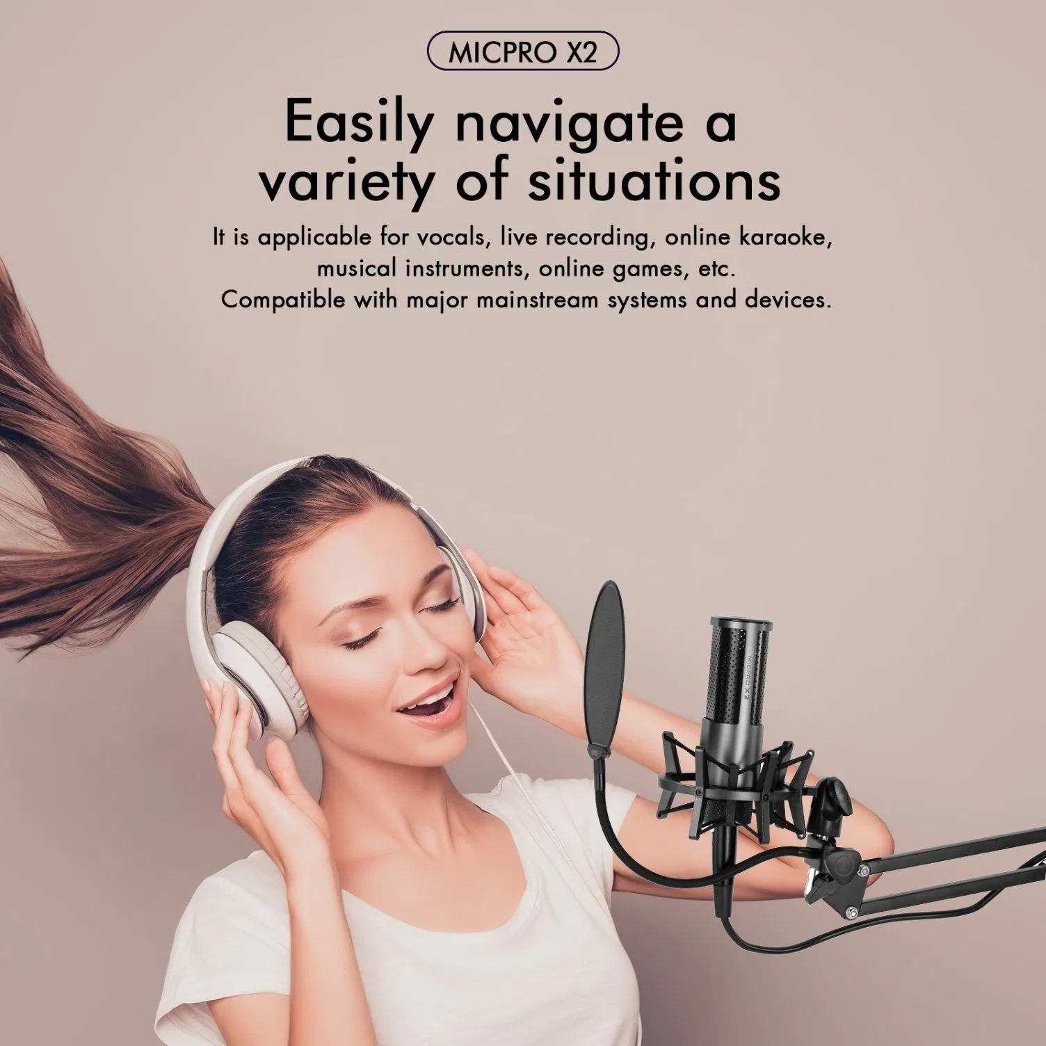 X2 Studio Condenser Microphone with Large-Diaphragm for Recording & Live Streaming