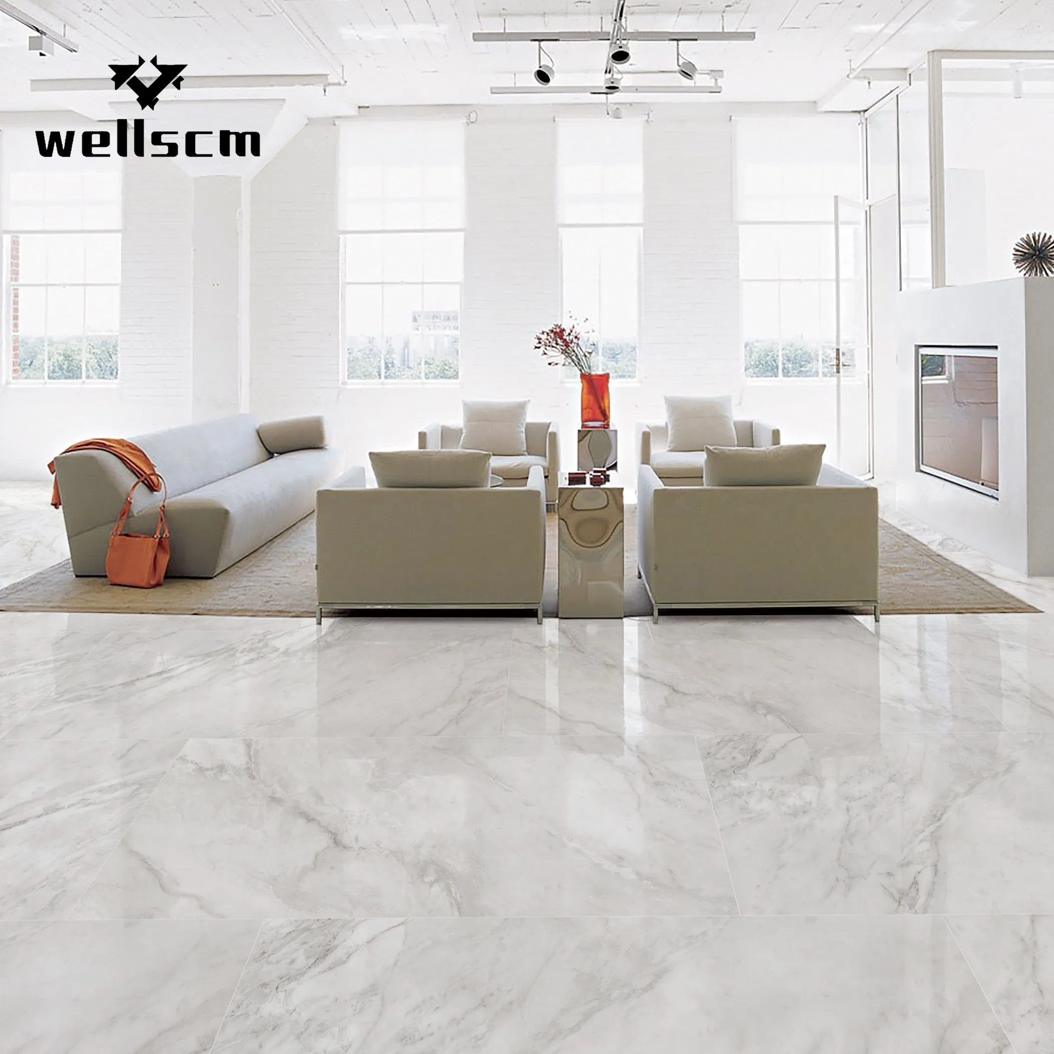 Living Room Ceramic Tiles 24X24 White Tiles and Marble Look Porcelain Tile