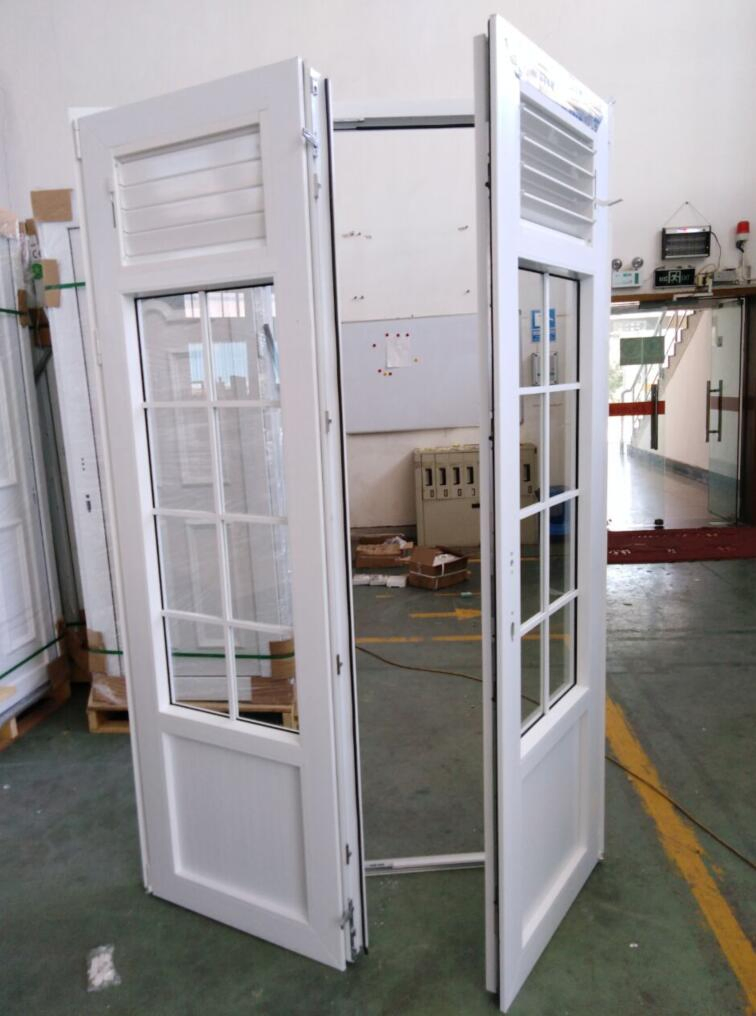 Doubel Glazed UPVC Vinyl Casement Glass Door French Door with Arched Top Decorative Grill