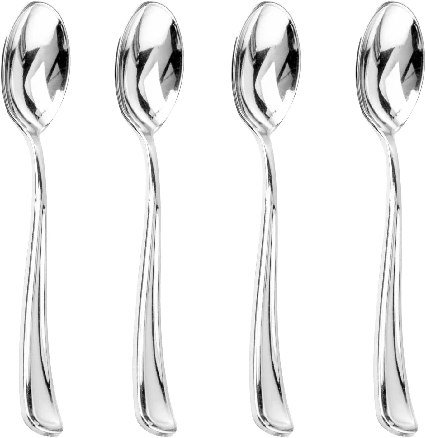 Silver Plastic Spoons Heavy Duty Disposable Spoons Dessert Spoons for Wedding & Party & New Year & Valentine's Day