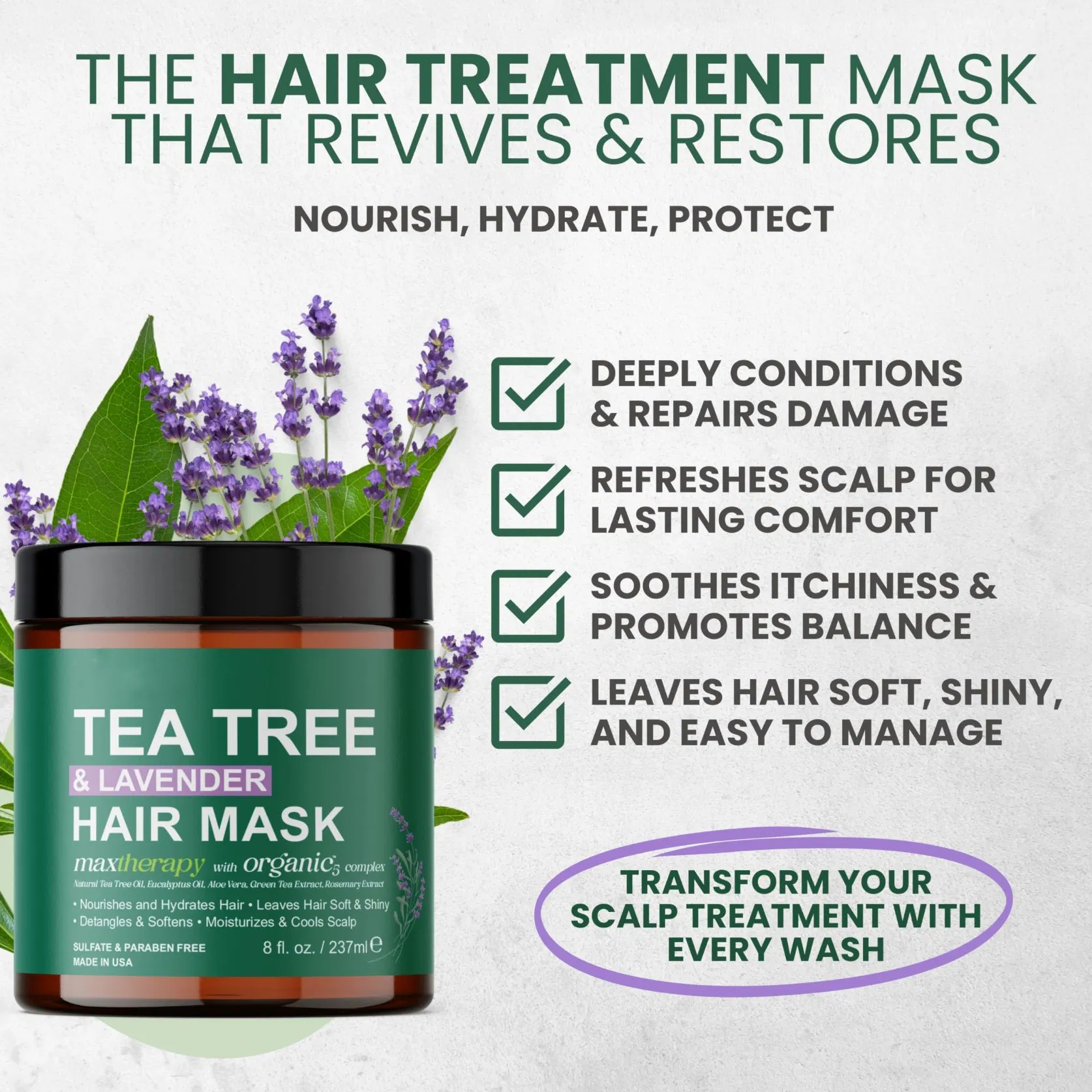 Beauty Cosmetics Hydrating Deep Conditioner Dry Damaged Hair Tea Tree Hair Mask