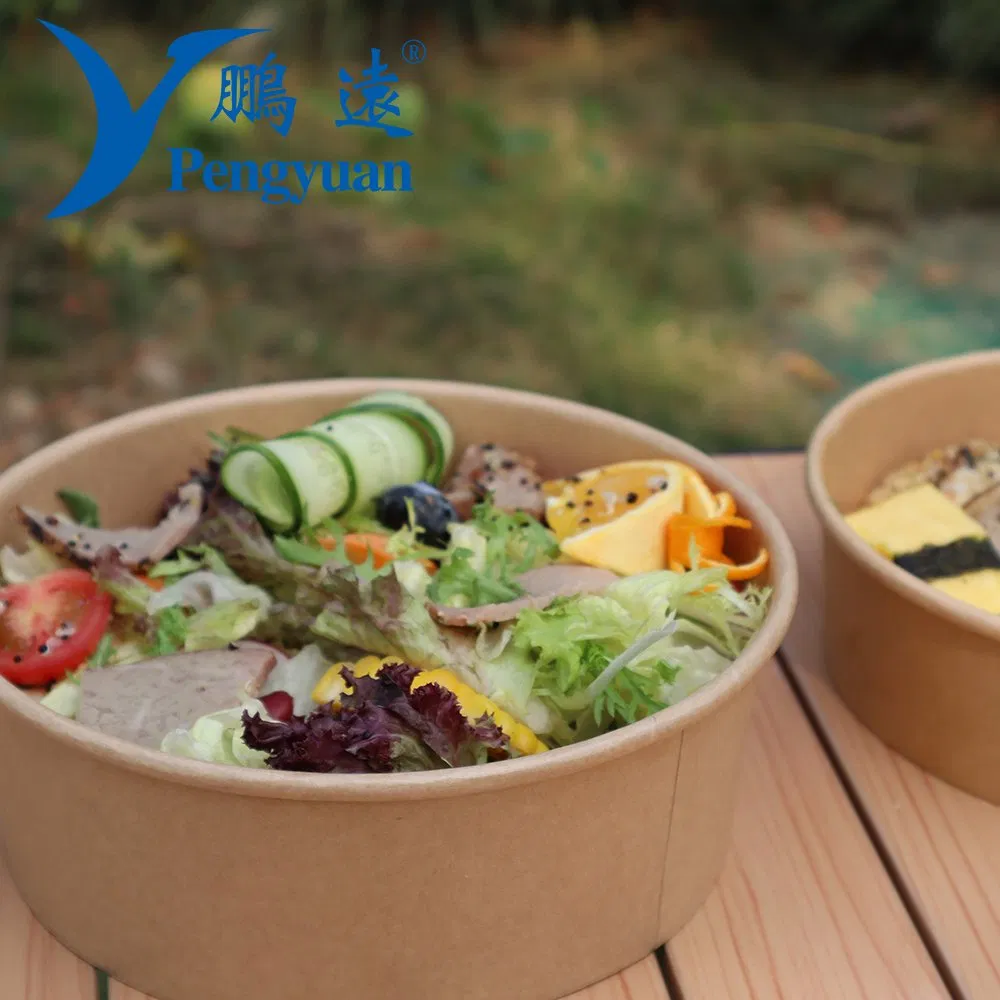 Biodegradable Disposable 1300ml Kraft Paper Salad Box Food Packaging Bowl for Food Takeaway