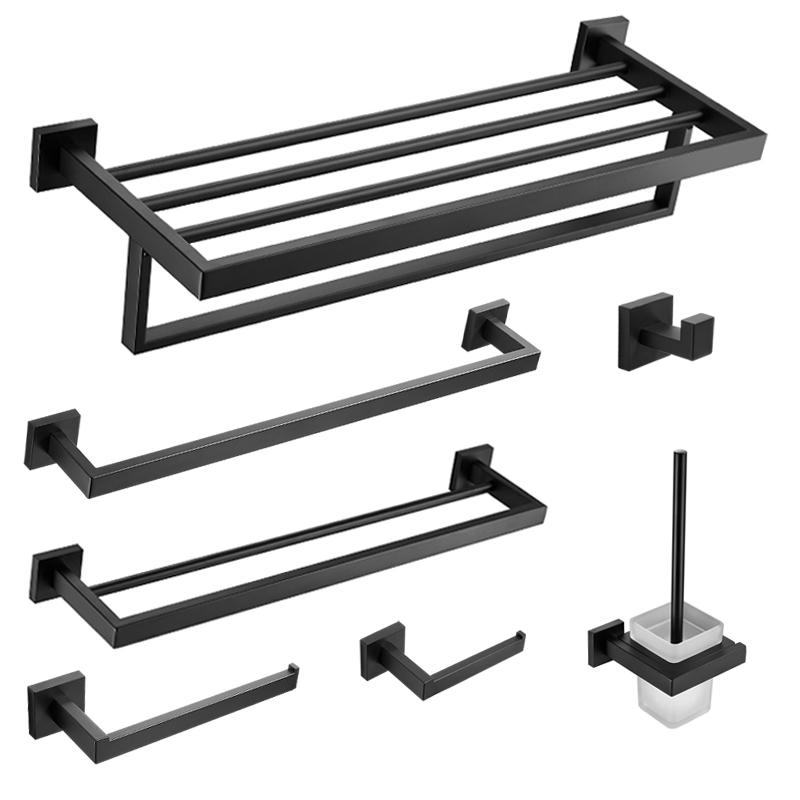 Bathroom Accessories Set Matt Black Finish Wall Holder Towel Bar Shelf Brush Holders Set Towel Bar Stainless Steel
