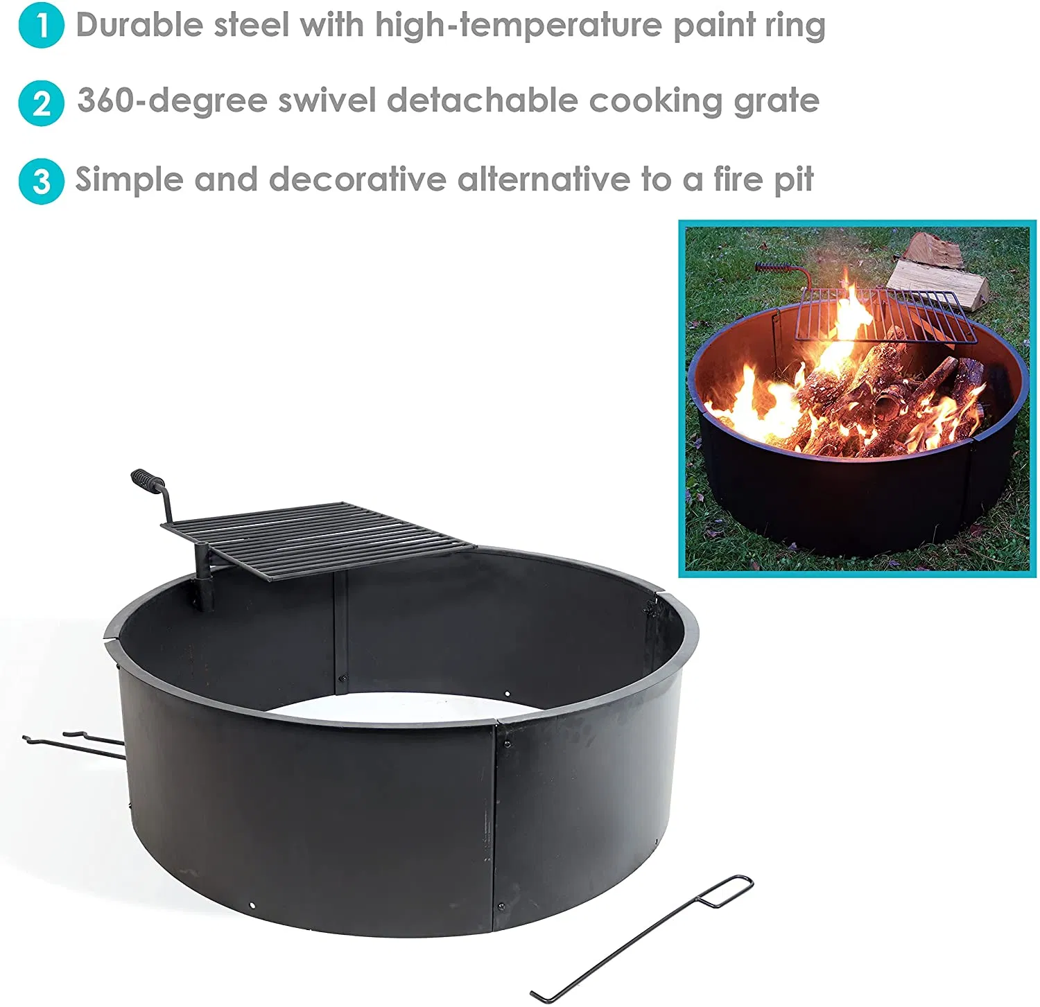 Easy to Assemble Fire Pit with Swivel Grate Round Fire Pit