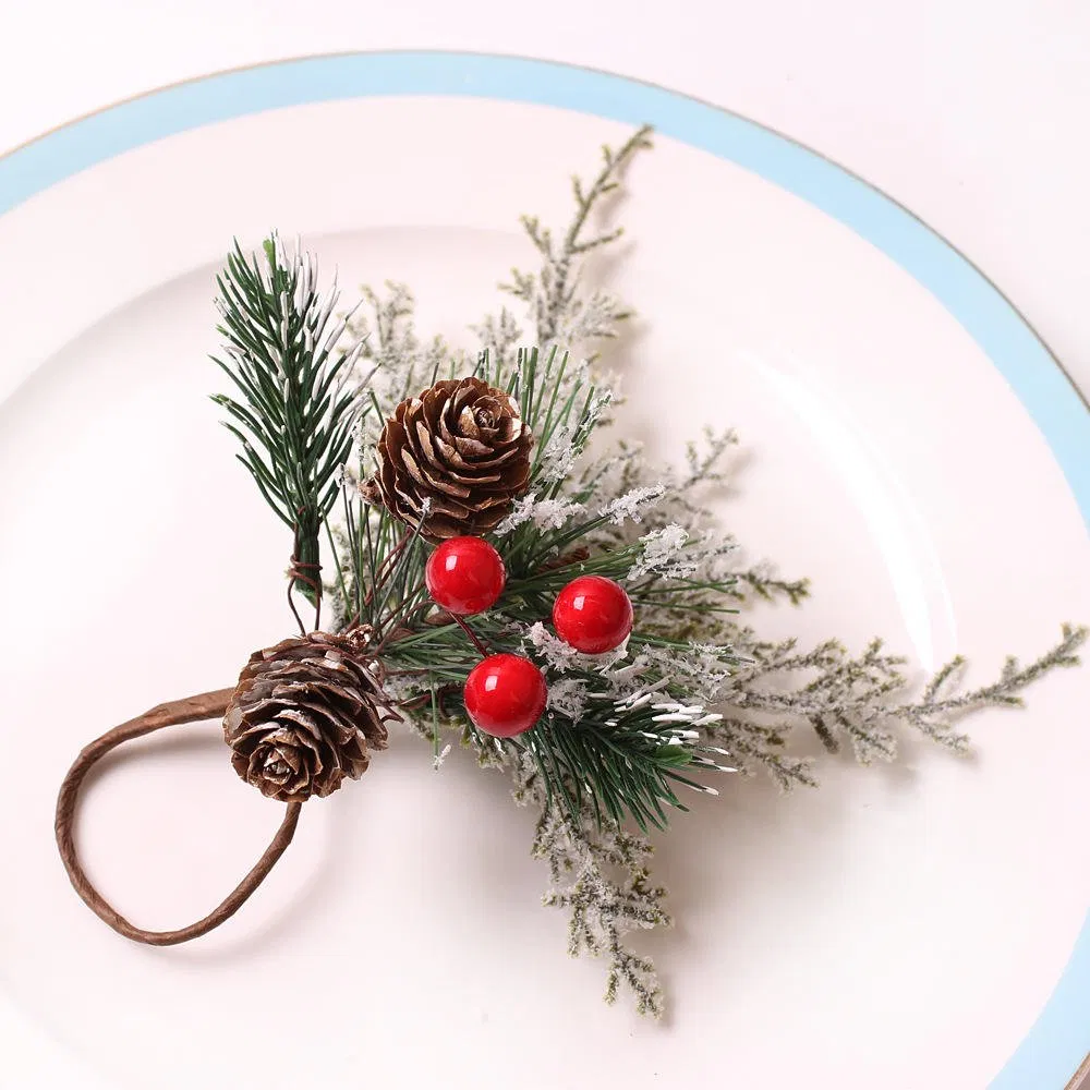 Cedar Red Fruit Napkin Ring Champagne Bottle Decorated Christmas Tree Napkin Ring for Christmas