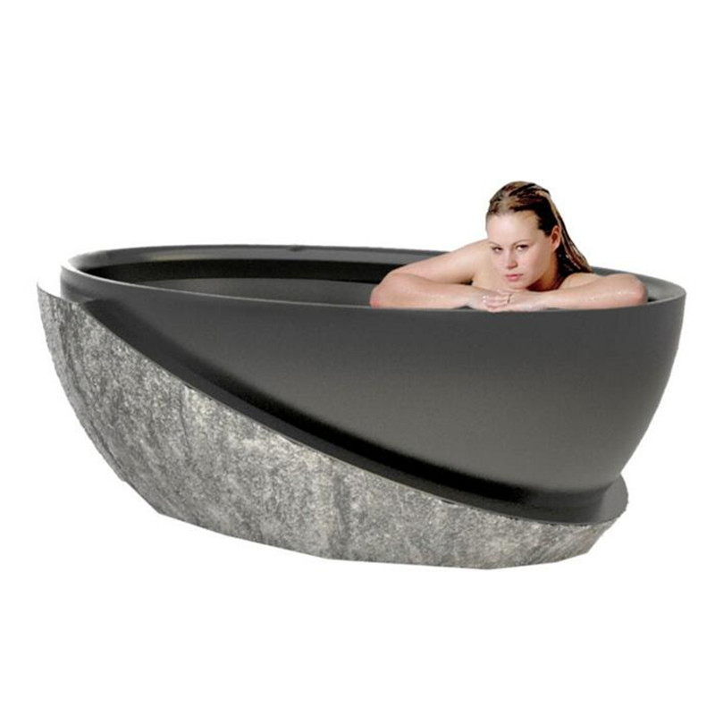 Oval Hand Made Custom Size Bathroom Black Marble Freestanding Bathtub