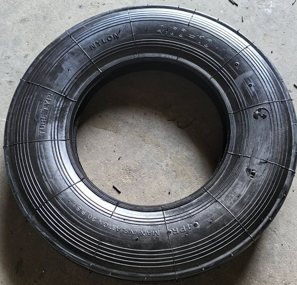Wheel Barrow Tire and Wheel 4.00-10 Ribbed Tread