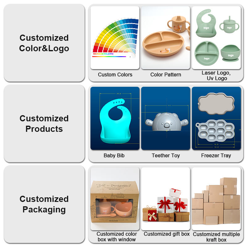 Kids Dining Set Bibs Plates Bowls Spoons Baby Feeding Silicone Tableware Set