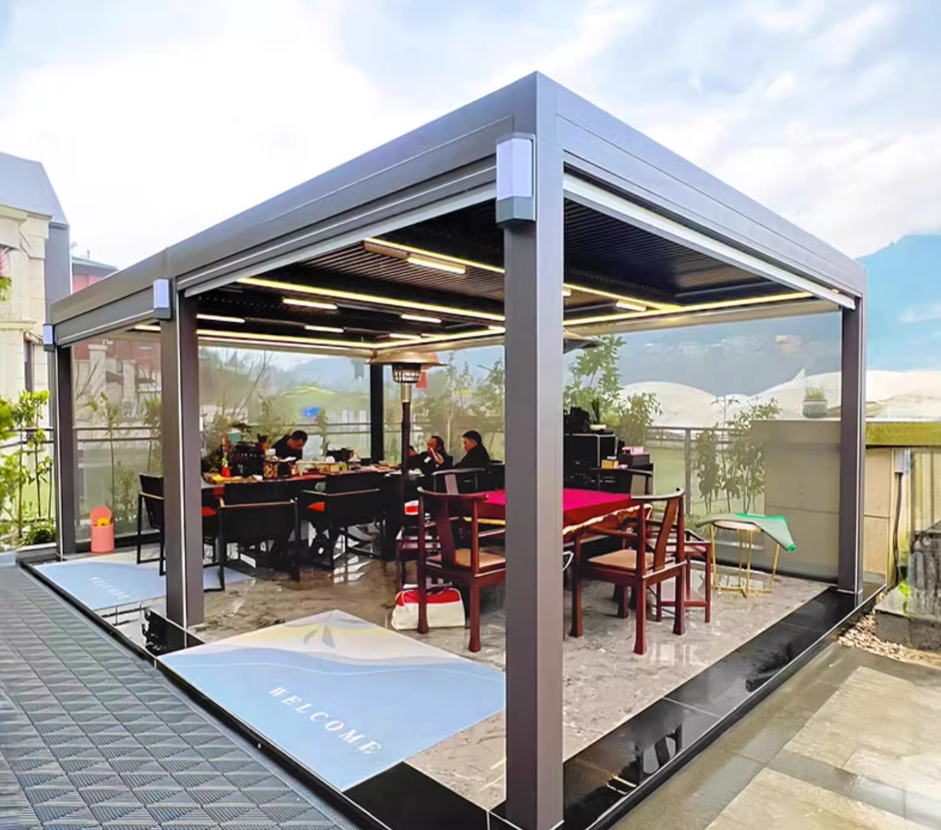 Беседка алюминиевая LED подсветка моторизованные жалюзи