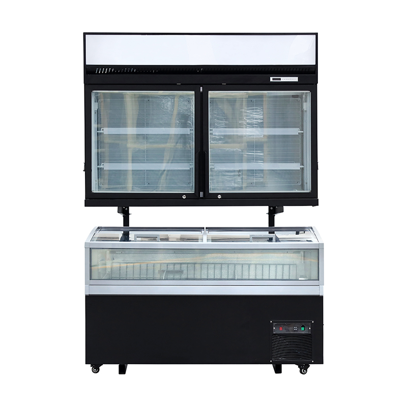 Комбинированный вертикальный холодильник-морозильник с островной витриной