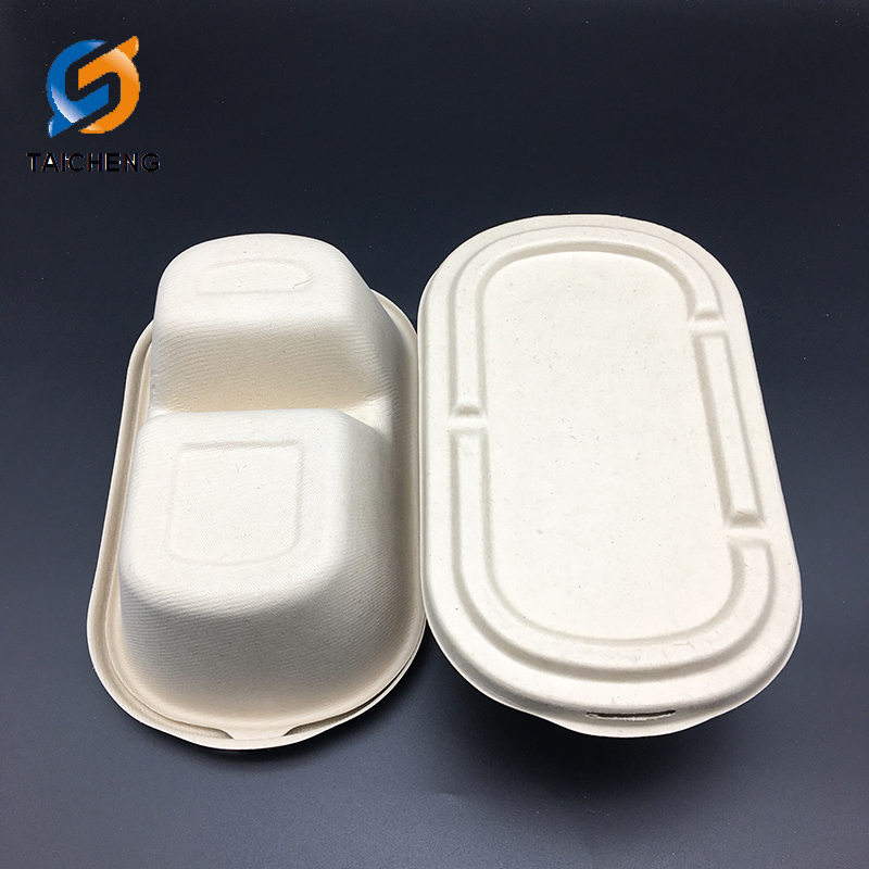 2 Compartment 1000ml Disposable Natural Salad Bowl with Lid
