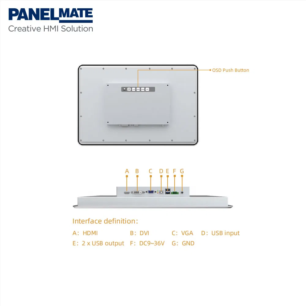 15.6" Industrial Embedded Stainless Steel Control Panel IP65 Waterproof Dustproof Capacitive Touch Screen LCD Display FHD High Resolution Touchscreen Monitor