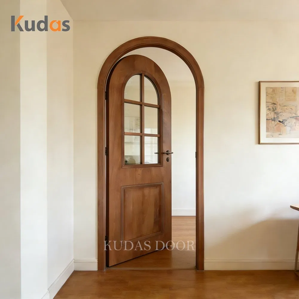 Luxury American Walnut Solid Wood Waterproof Finish Wooden Interior Arched Glass Doors