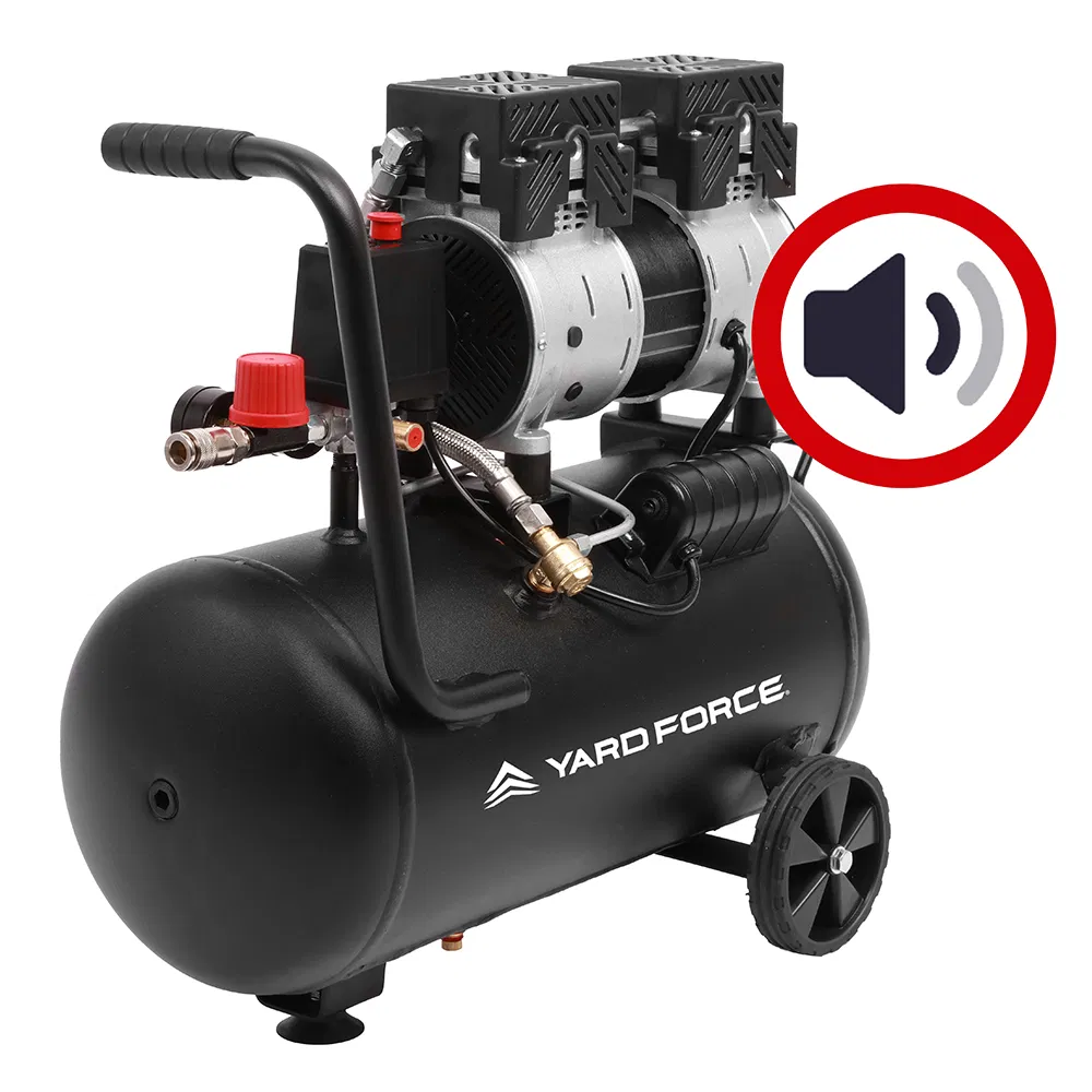 Yard Force 750W 24L Professional Air Compressor, 128L/Min & 8bar W/ Quick Couple - Dual Gauge for Tires, Nail Guns, Spray Painting - Ex Arc24