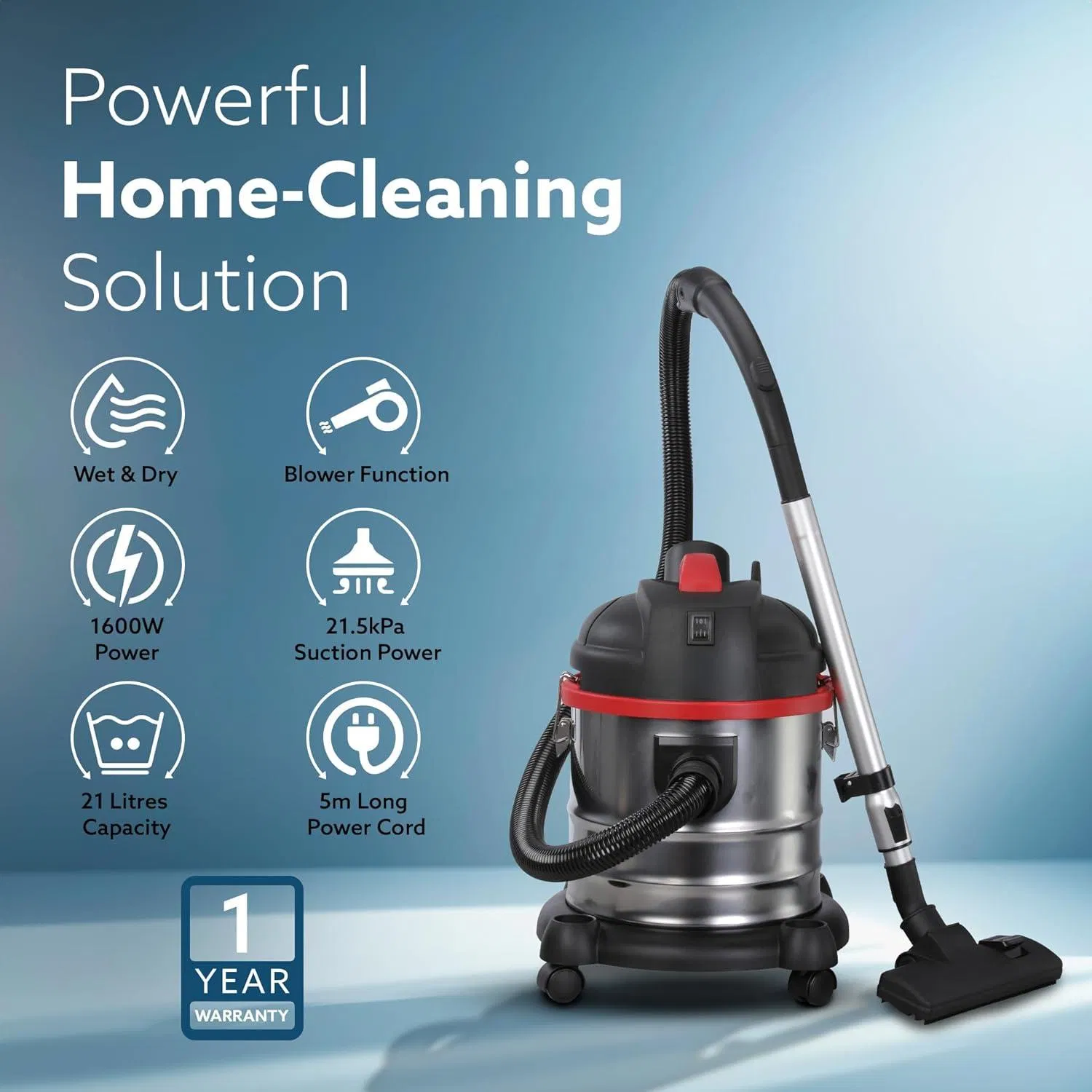 Heavy-Duty 20L Stainless Steel Wet and Dry Vacuum Cleaner