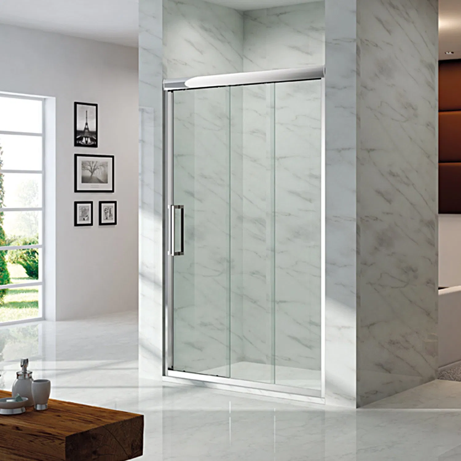 Stainless Steel 5/16" Tempered Sliding Glass Shower Door