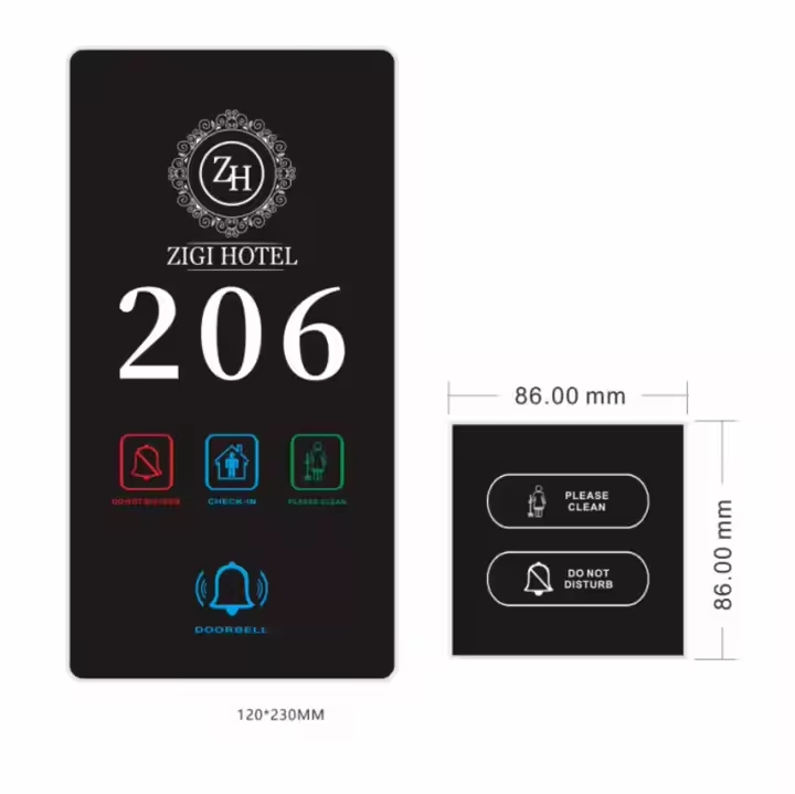 Wireless LCD Hotel Dnd System Hotel Doorplate Room Number Logo Customed DOT Not Disturb Doorbell Clean Sign Panel and Build in Bell Room Switch Doorplate