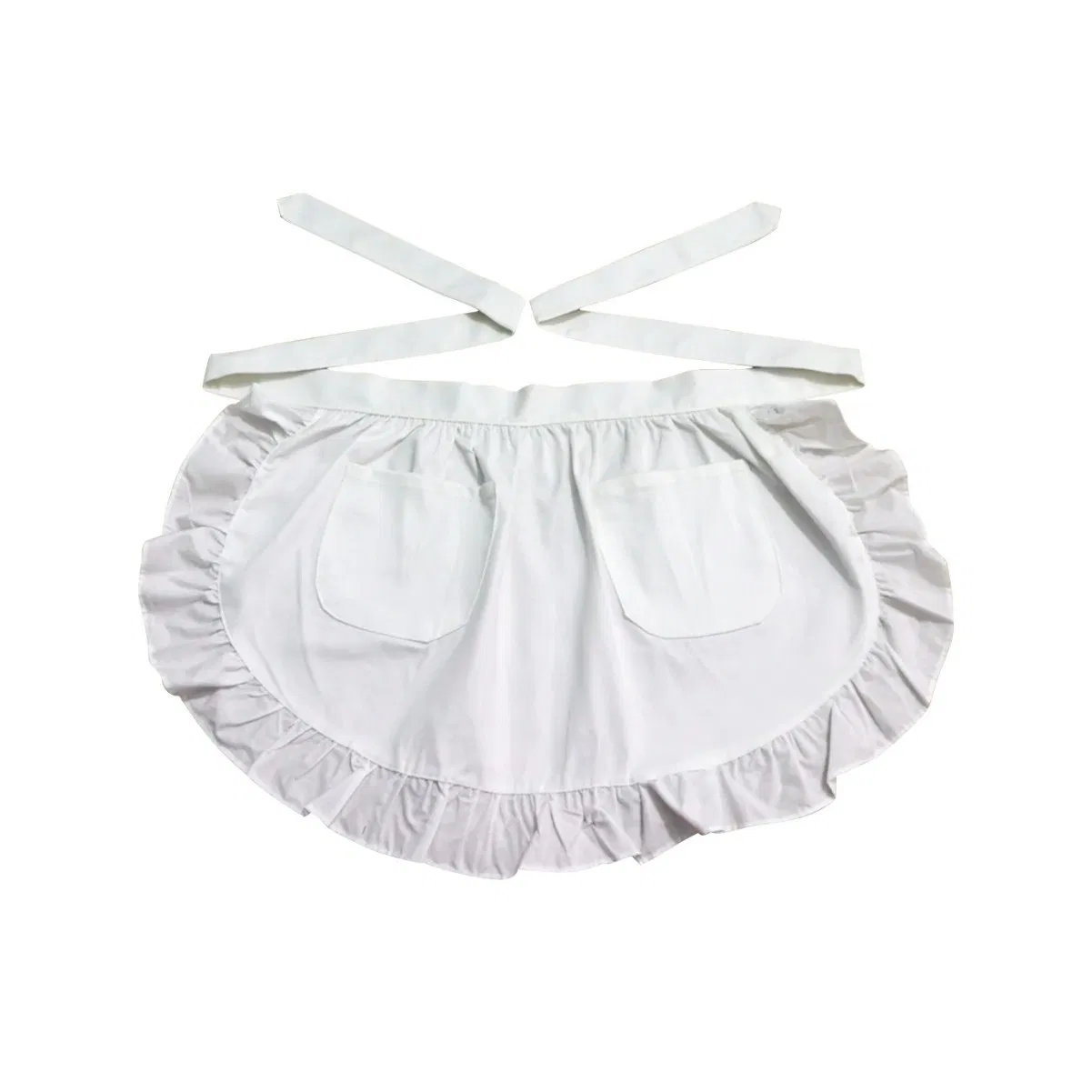 Stylish White Cotton Maid Apron with Bow Lace for Coffee Shops