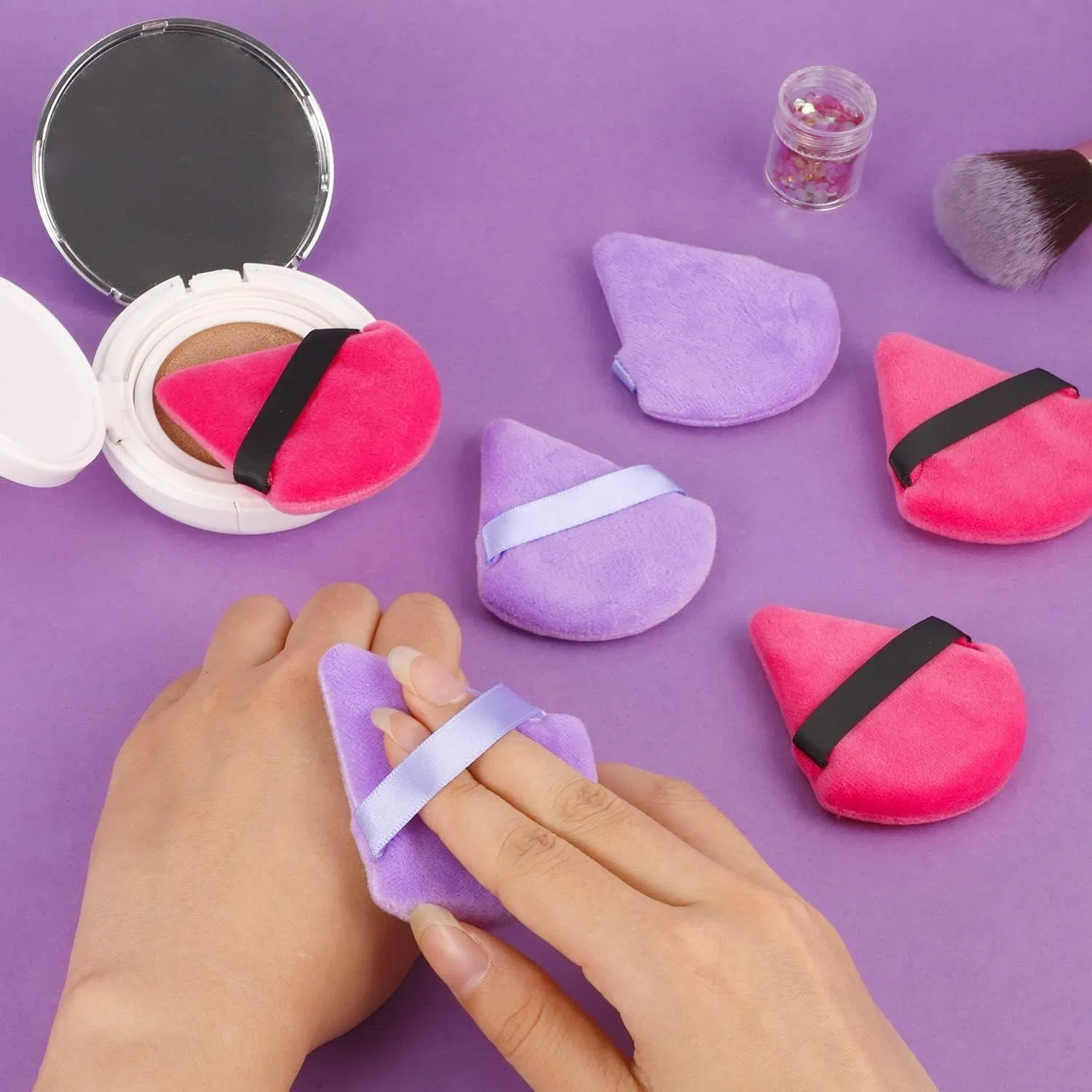 Soft Tick Triangle Powder Puff Private Label Pure Cotton Makeup Sponge Puff Face Loose Mineral Puff Cosmetic