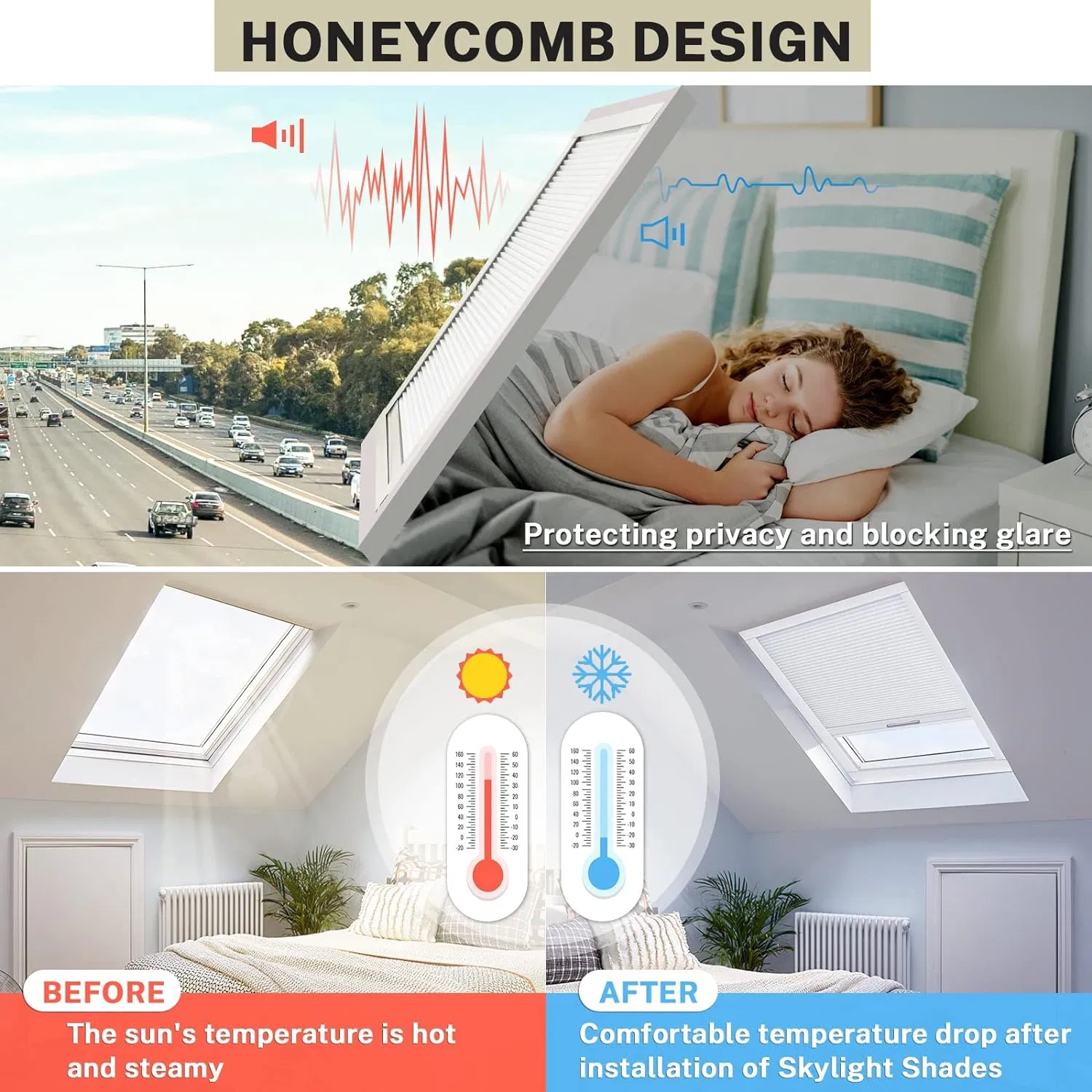 Premium Quality Room Darkening Cellular Blinds Blackout Cordless Skylight Honeycomb Shades