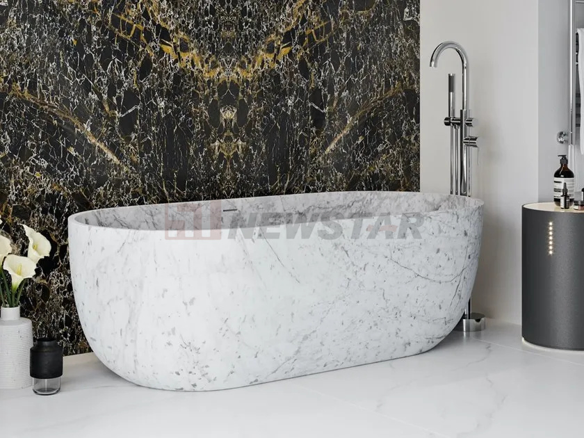 Carrara White Marble Bathtub Hand Carving Freestanding Bathtub Marble Bathroom Bathtubs