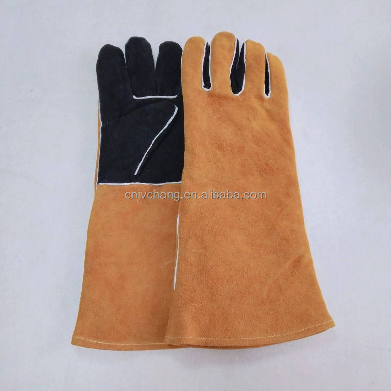 L41cm Cowhide Leather Baking Oven Mitts Grill Mitten with Long Sleeves Heat Resistant BBQ Gloves