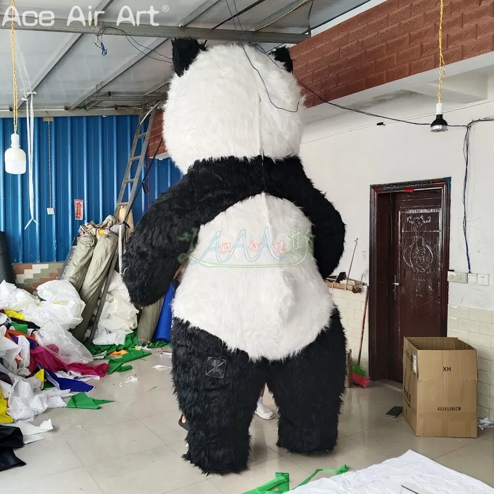 Advertising No Battery Inflatable Panda Mascot Costume Plush Stuff Walking Cartoon for Parada or Decoration