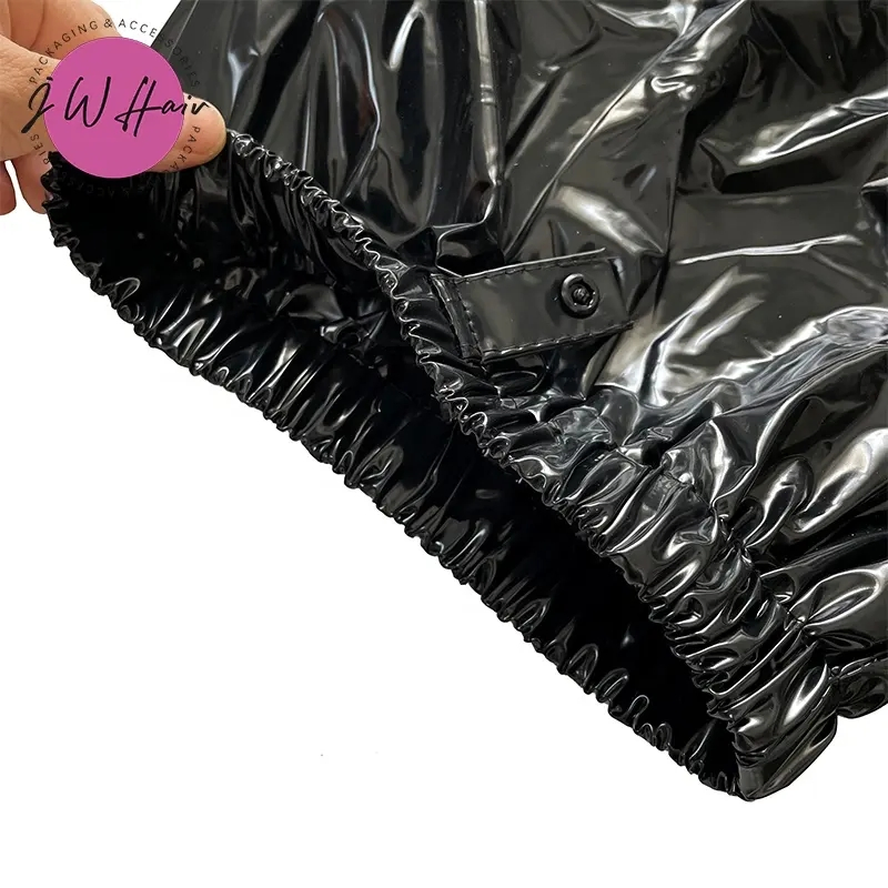 Bath Caps with Snap Waterproof PVC Long Curly Braid Hair Shower Caps